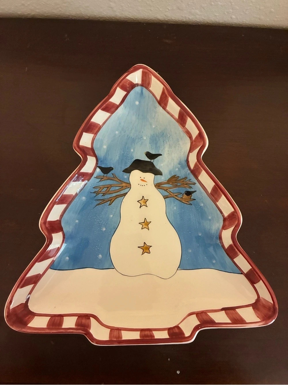 Sakura Debbie Mumm Snowman Tree Plate Christmas Serving Tray